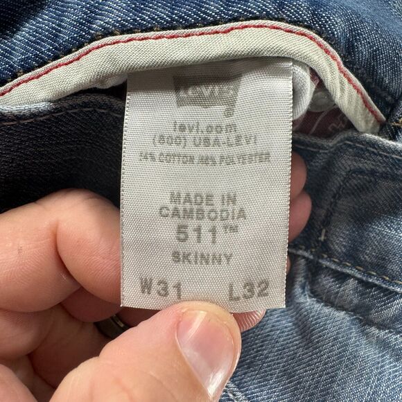 Vintage Levis Jeans Mens 31x32 Blue Denim Pants 511 Skinny Light Wash Y2K Adult - Picture 8 of 10